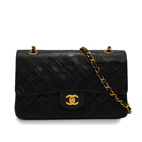 VINTAGE CHANEL CLASSIC FLAP MEDIUM CHAIN SHOULDER BAG BLACK LAMB SKIN GOLD HARDWARE 90340460