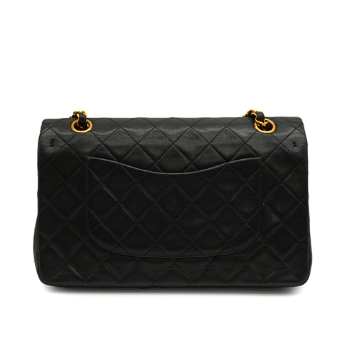 VINTAGE CHANEL CLASSIC FLAP MEDIUM CHAIN SHOULDER BAG BLACK LAMB SKIN GOLD HARDWARE 90340460