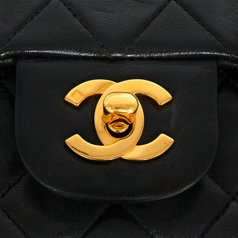 VINTAGE CHANEL CLASSIC FLAP MEDIUM CHAIN SHOULDER BAG BLACK LAMB SKIN GOLD HARDWARE 90340460