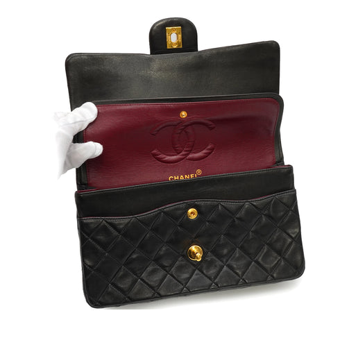 VINTAGE CHANEL CLASSIC FLAP MEDIUM CHAIN SHOULDER BAG BLACK LAMB SKIN GOLD HARDWARE 90340460