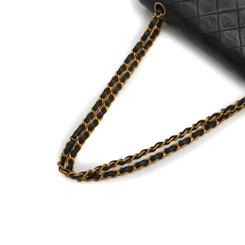 VINTAGE CHANEL CLASSIC FLAP MEDIUM CHAIN SHOULDER BAG BLACK LAMB SKIN GOLD HARDWARE 90340460