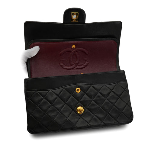 VINTAGE CHANEL CLASSIC FLAP MEDIUM CHAIN SHOULDER BAG BLACK LAMB SKIN GOLD HARDWARE 90340503