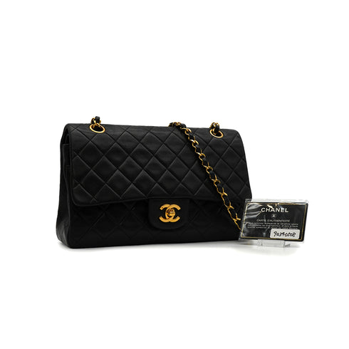 VINTAGE CHANEL CLASSIC FLAP MEDIUM CHAIN SHOULDER BAG BLACK LAMB SKIN GOLD HARDWARE 90340508