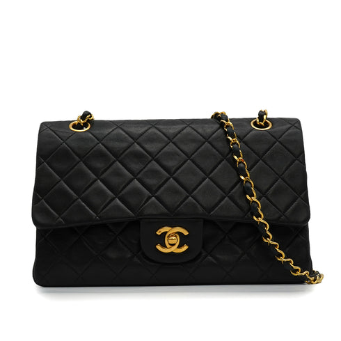 VINTAGE CHANEL CLASSIC FLAP MEDIUM CHAIN SHOULDER BAG BLACK LAMB SKIN GOLD HARDWARE 90340508