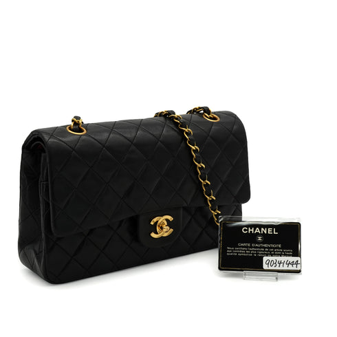 VINTAGE CHANEL CLASSIC FLAP MEDIUM CHAIN SHOULDER BAG BLACK LAMB SKIN GOLD HARDWARE 90341444