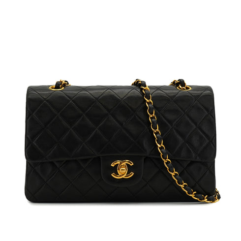 VINTAGE CHANEL CLASSIC FLAP MEDIUM CHAIN SHOULDER BAG BLACK LAMB SKIN GOLD HARDWARE 90341447