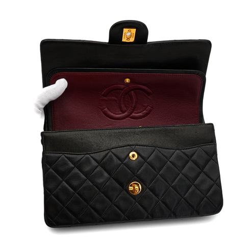 VINTAGE CHANEL CLASSIC FLAP MEDIUM CHAIN SHOULDER BAG BLACK LAMB SKIN GOLD HARDWARE 90341447
