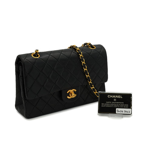 VINTAGE CHANEL CLASSIC FLAP MEDIUM CHAIN SHOULDER BAG BLACK LAMB SKIN GOLD HARDWARE 90341453