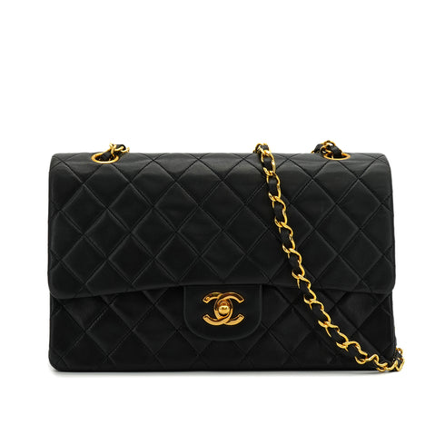 VINTAGE CHANEL CLASSIC FLAP MEDIUM CHAIN SHOULDER BAG BLACK LAMB SKIN GOLD HARDWARE 90341453