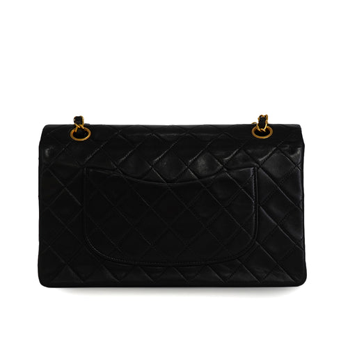 VINTAGE CHANEL CLASSIC FLAP MEDIUM CHAIN SHOULDER BAG BLACK LAMB SKIN GOLD HARDWARE 90341823
