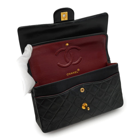 VINTAGE CHANEL CLASSIC FLAP MEDIUM CHAIN SHOULDER BAG BLACK LAMB SKIN GOLD HARDWARE 90341823