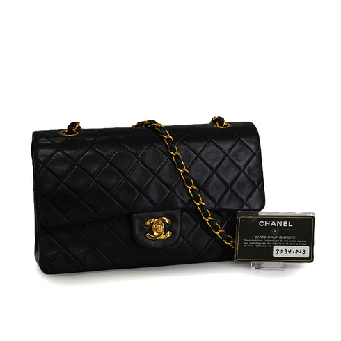 VINTAGE CHANEL CLASSIC FLAP MEDIUM CHAIN SHOULDER BAG BLACK LAMB SKIN GOLD HARDWARE 90341823