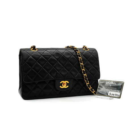 VINTAGE CHANEL CLASSIC FLAP MEDIUM CHAIN SHOULDER BAG BLACK LAMB SKIN GOLD HARDWARE 90341840