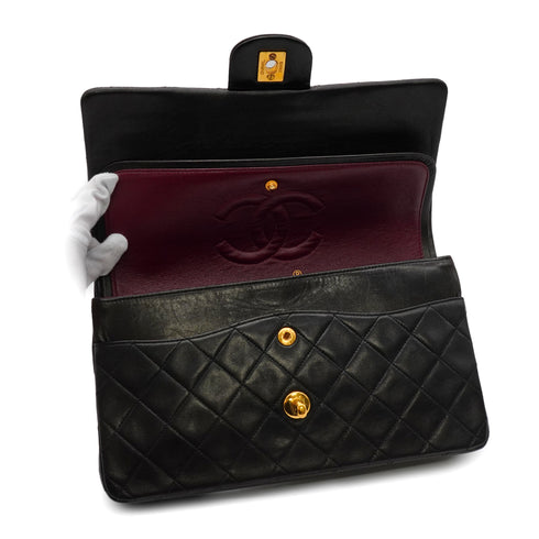 VINTAGE CHANEL CLASSIC FLAP MEDIUM CHAIN SHOULDER BAG BLACK LAMB SKIN GOLD HARDWARE 90341841