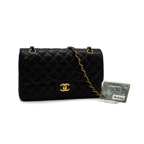 VINTAGE CHANEL CLASSIC FLAP MEDIUM CHAIN SHOULDER BAG BLACK LAMB SKIN GOLD HARDWARE 90341842