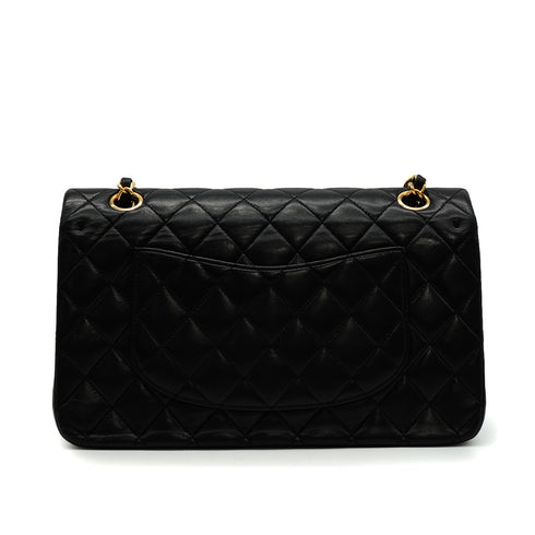 VINTAGE CHANEL CLASSIC FLAP MEDIUM CHAIN SHOULDER BAG BLACK LAMB SKIN GOLD HARDWARE 90341842