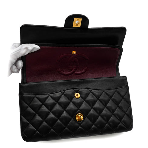 VINTAGE CHANEL CLASSIC FLAP MEDIUM CHAIN SHOULDER BAG BLACK LAMB SKIN GOLD HARDWARE 90341842