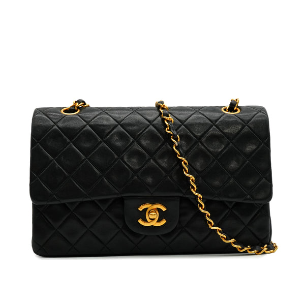 VINTAGE CHANEL CLASSIC FLAP MEDIUM CHAIN SHOULDER BAG BLACK LAMB SKIN GOLD HARDWARE 90341851