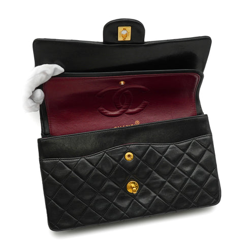 VINTAGE CHANEL CLASSIC FLAP MEDIUM CHAIN SHOULDER BAG BLACK LAMB SKIN GOLD HARDWARE 90341851