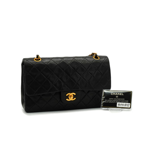 VINTAGE CHANEL CLASSIC FLAP MEDIUM CHAIN SHOULDER BAG BLACK LAMB SKIN GOLD HARDWARE 90341857
