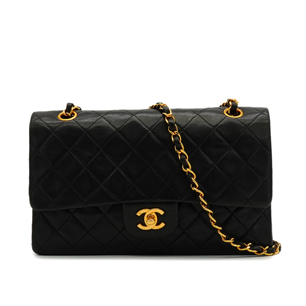 VINTAGE CHANEL CLASSIC FLAP MEDIUM CHAIN SHOULDER BAG BLACK LAMB SKIN GOLD HARDWARE 90341857