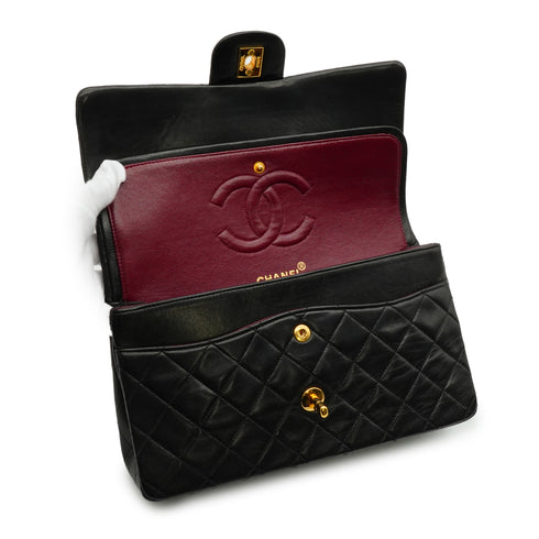 VINTAGE CHANEL CLASSIC FLAP MEDIUM CHAIN SHOULDER BAG BLACK LAMB SKIN GOLD HARDWARE 90341857
