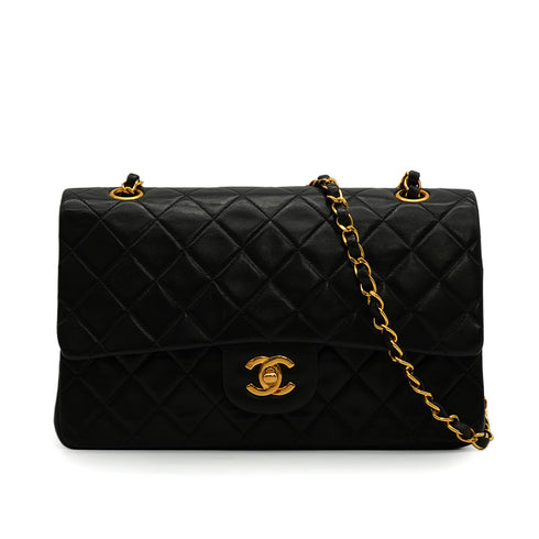 VINTAGE CHANEL CLASSIC FLAP MEDIUM CHAIN SHOULDER BAG BLACK LAMB SKIN GOLD HARDWARE 90341858