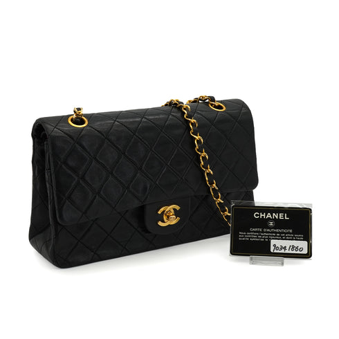 VINTAGE CHANEL CLASSIC FLAP MEDIUM CHAIN SHOULDER BAG BLACK LAMB SKIN GOLD HARDWARE 90341860
