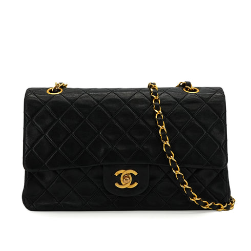 VINTAGE CHANEL CLASSIC FLAP MEDIUM CHAIN SHOULDER BAG BLACK LAMB SKIN GOLD HARDWARE 90341860