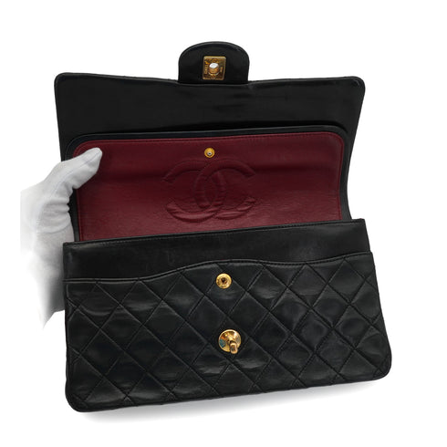 VINTAGE CHANEL CLASSIC FLAP MEDIUM CHAIN SHOULDER BAG BLACK LAMB SKIN GOLD HARDWARE 90341860