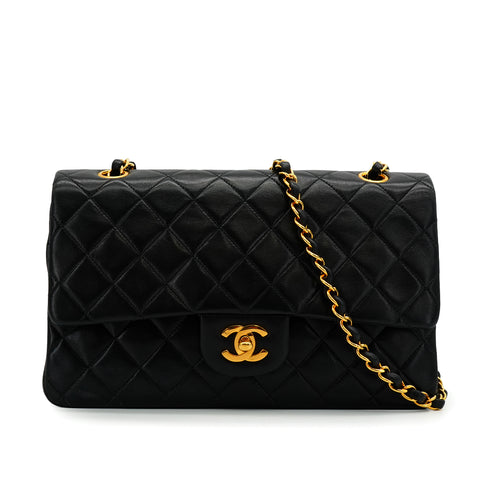 VINTAGE CHANEL CLASSIC FLAP MEDIUM CHAIN SHOULDER BAG BLACK LAMB SKIN GOLD HARDWARE 90342590