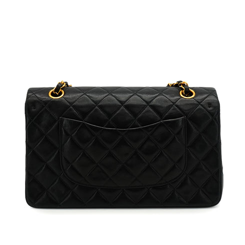VINTAGE CHANEL CLASSIC FLAP MEDIUM CHAIN SHOULDER BAG BLACK LAMB SKIN GOLD HARDWARE 90342590