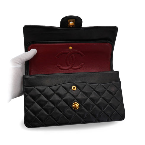 VINTAGE CHANEL CLASSIC FLAP MEDIUM CHAIN SHOULDER BAG BLACK LAMB SKIN GOLD HARDWARE 90342590