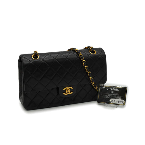 VINTAGE CHANEL CLASSIC FLAP MEDIUM CHAIN SHOULDER BAG BLACK LAMB SKIN GOLD HARDWARE 90343408