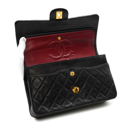VINTAGE CHANEL CLASSIC FLAP MEDIUM CHAIN SHOULDER BAG BLACK LAMB SKIN GOLD HARDWARE 90343408