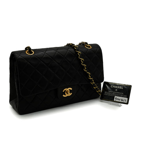 VINTAGE CHANEL CLASSIC FLAP MEDIUM CHAIN SHOULDER BAG BLACK LAMB SKIN GOLD HARDWARE 90343612