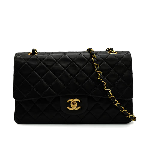 VINTAGE CHANEL CLASSIC FLAP MEDIUM CHAIN SHOULDER BAG BLACK LAMB SKIN GOLD HARDWARE 90343612