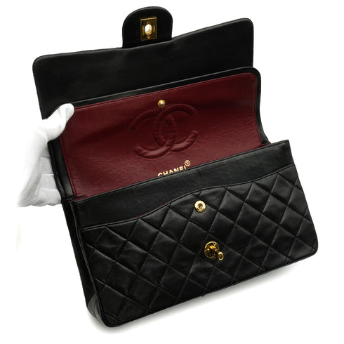 VINTAGE CHANEL CLASSIC FLAP MEDIUM CHAIN SHOULDER BAG BLACK LAMB SKIN GOLD HARDWARE 90343612