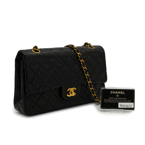 VINTAGE CHANEL CLASSIC FLAP MEDIUM CHAIN SHOULDER BAG BLACK LAMB SKIN GOLD HARDWARE 90343625