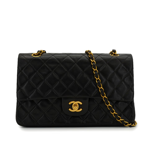 VINTAGE CHANEL CLASSIC FLAP MEDIUM CHAIN SHOULDER BAG BLACK LAMB SKIN GOLD HARDWARE 90343625