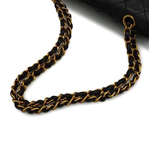 VINTAGE CHANEL CLASSIC FLAP MEDIUM CHAIN SHOULDER BAG BLACK LAMB SKIN GOLD HARDWARE 90343625