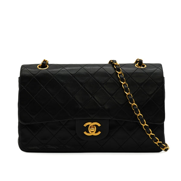 VINTAGE CHANEL CLASSIC FLAP MEDIUM CHAIN SHOULDER BAG BLACK LAMB SKIN GOLD HARDWARE 90343860
