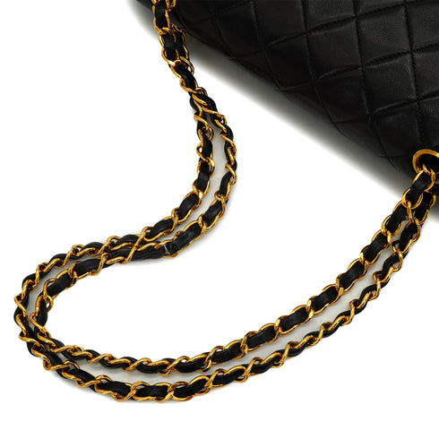VINTAGE CHANEL CLASSIC FLAP MEDIUM CHAIN SHOULDER BAG BLACK LAMB SKIN GOLD HARDWARE 90343945