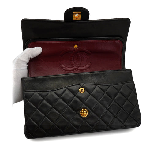 VINTAGE CHANEL CLASSIC FLAP MEDIUM CHAIN SHOULDER BAG BLACK LAMB SKIN GOLD HARDWARE 90343945