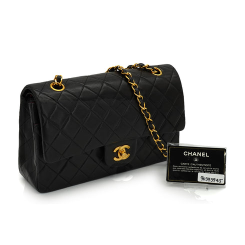 VINTAGE CHANEL CLASSIC FLAP MEDIUM CHAIN SHOULDER BAG BLACK LAMB SKIN GOLD HARDWARE 90343945