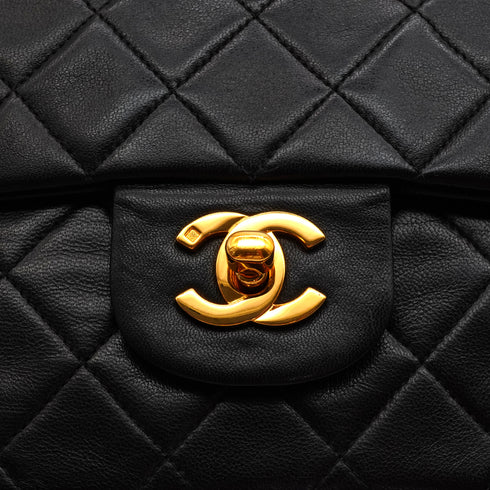 VINTAGE CHANEL CLASSIC FLAP MEDIUM CHAIN SHOULDER BAG BLACK LAMB SKIN GOLD HARDWARE 90343946