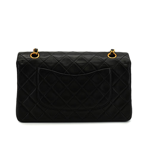VINTAGE CHANEL CLASSIC FLAP MEDIUM CHAIN SHOULDER BAG BLACK LAMB SKIN GOLD HARDWARE 90343946
