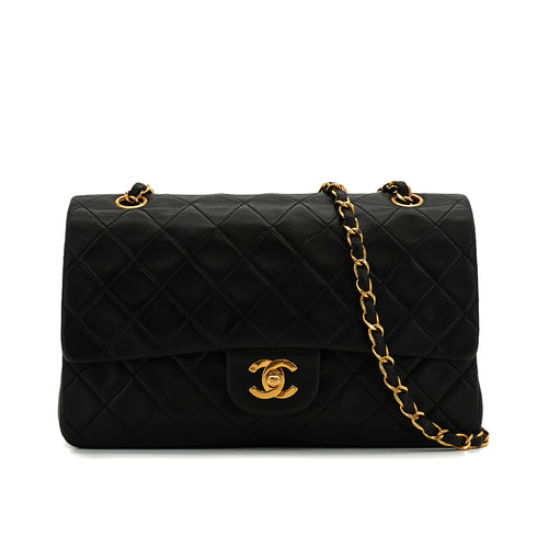 VINTAGE CHANEL CLASSIC FLAP MEDIUM CHAIN SHOULDER BAG BLACK LAMB SKIN GOLD HARDWARE 90343950