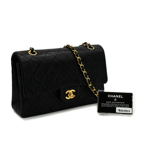 VINTAGE CHANEL CLASSIC FLAP MEDIUM CHAIN SHOULDER BAG BLACK LAMB SKIN GOLD HARDWARE 90343959