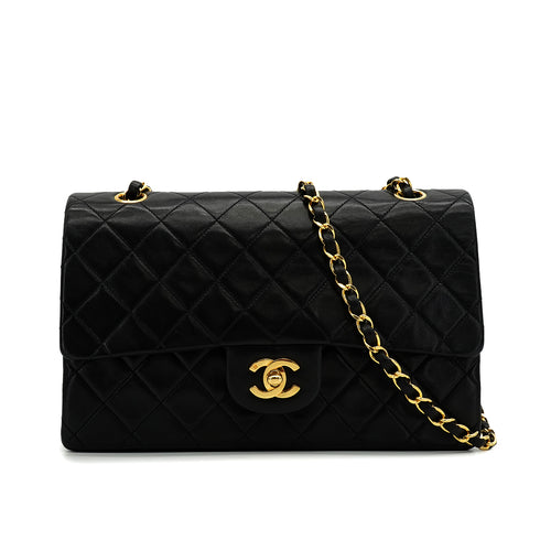 VINTAGE CHANEL CLASSIC FLAP MEDIUM CHAIN SHOULDER BAG BLACK LAMB SKIN GOLD HARDWARE 90343959